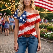  A 250-a aniversare a SUA Retro / vintage Anii 1980 Tricou Pe Umăr Mâneci scurte Costume de fancy Pentru femei 4 iulie Ziua Independenței Adulți Tricou