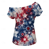 250th Anniversary USA Retro Vintage 1980s T-shirt One Shoulder Short Sleeves Fancy Dress Women's 4th of July Independence Day Adults' T-shirt