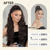 baratos Rabos-de-Cavalo-Extensão de rabo de cavalo com cordão de 66 cm (26 polegadas), aplique de cabelo longo e ondulado para mulheres - aplique de cabelo sintético para uso diário (castanho chocolate com mechas loiras mel)