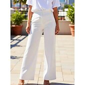 baratos perna larga e cintura alta-Mulheres Perna larga chinês Elegante Moda Roupa de rua Comprimento total Cintura Alta Tecido Confortável Macio Micro-Elástica Ao ar livre Escritório Rua Azul Preto Branco Marron Primavera Outono