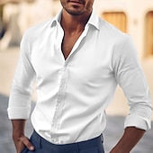 preiswerte Businesshemden für Herren-Herren Hemd Kleidhemd Einfach Büro &amp; Karriere Hochzeitsfeier Hellblau Schwarz Weiß Rote Langarm Revers Sommer Bekleidung