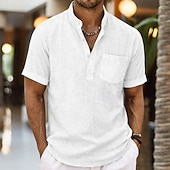 Χαμηλού Κόστους Διακοπές-Ανδρικά Πουκάμισο Πουκάμισο λινό Πουκάμισο Popover Καλοκαιρινό πουκάμισο Πουκάμισο παραλίας Σκέτο Causal Καθημερινά Μαύρο Λευκό Ουρανί Γκρίζο Κοντομάνικο Όρθιος Γιακάς Καλοκαίρι Ανοιξη καλοκαίρι Ρούχα