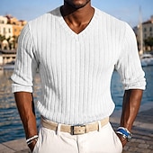 abordables T-shirt en tricot côtelé-Homme T-shirt Débardeur Musclé T-shirt en tricot côtelé Chemise à Manches Longues manche longue Col en V Printemps Automne Hiver Uni Bande de Fosse Mode Designer Basique Tricot Occasionnel Vacances