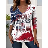  Amerikan itsenäisyyspäivä Naisten T-paita Painettu Kuvitettu Amerikan lippu Vintage Tyylikäs Vapaa-aika Pitkähihainen V kaula-aukko Tavalliset topit Päivittäin Viikonloppu Sininen Valkoinen Laivaston
