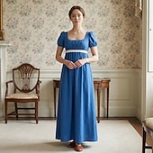 preiswerte Kleid-19. Jahrhundert Regency-Zeit Knöchellänge Kleid Kurze Ärmel Prinzessin Dame Edelfrau Einfarbig Quadrathals Kostüm Damen königlich Halloween Karneval Teegesellschaft LARP Renaissance-Messe Erwachsene