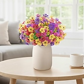  24 csokor művirág kültéri és beltéri használatra, műanyag művirágok százszorszépekkel és eukaliptusz levelekkel otthoni kerti dekorációhoz, verandára, ablakládába (mix fukszia lila színben)