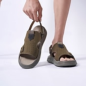 abordables Sandales décontractées-Sandales en cuir vert olive pour homme, à bride ajustable, antidérapantes et confortables, idéales pour la plage, la randonnée et le quotidien.
