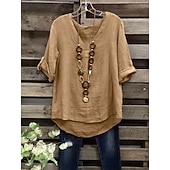 ieftine Cămăși-Pentru femei Bluză Cămașă din imitație de in Culoare solidă Stilat Casual Manșon Jumate Stil Nautic Topuri obișnuite Zilnic Albastru piscină Verde Deschis Roz Îmbujorat Trifoi Kaki Vară Primăvară