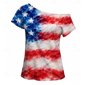  250ή Επέτειος ΗΠΑ Ρετρό / Βίντατζ Δεκαετία '80 Κοντομάνικο Ένας Ώμος Κοντά μανίκια Φανταχτερή Φόρεμα Γυναικεία 4η Ιουλίου Ημέρα της ανεξαρτησίας Ενηλίκων Φανέλα