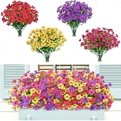  24 csokor művirág kültéri és beltéri használatra, műanyag művirágok százszorszépekkel és eukaliptusz levelekkel otthoni kerti dekorációhoz, verandára, ablakládába (mix fukszia lila színben)