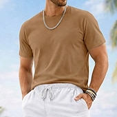 tanie podstawowe koszulki-Męskie Koszulki Koszulka 100% bawełny Krótki rękaw Półgolf Lato Wiosna Jednokolorowe Równina Dzianina Urlop Zabytkowe Podstawowy Gładkie Codzienny Dom Na zewnątrz Czarny Biały Rumiany róż Top Tee dla