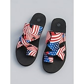  Sandales plates légères pour femmes, à imprimé drapeau américain et brides croisées, idéales pour la fête nationale américaine, le 250e anniversaire et un style streetwear décontracté.