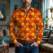 abordables Tapas-Retro Antiguo Años 70 Camisas Camisa hawaiana Larga Hippie Floral Disfraz Hombre Mascarada Festival de Música Fiesta Ropa Cotidiana Adulto Camisas