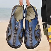 cheap Casual Sandals-Men's Brown Faux Leather Closed-Toe Sandals, Hand-Stitched Breathable Casual Shoes for Summer Outdoor &amp; Beach Wear