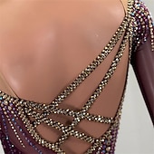 cheap Figure Skating Dresses-Figure Skating Dress Girls' Ice Skating Dress Fuchsia Patchwork Open Back Stretchy Training Competition Skating Wear Classic Crystal / Rhinestone Long Sleeve Ice Skating Figure Skating