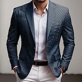 cheap Men's Printed Blazers-Men's Graphic Blazer Jacket Coat Comfortable Breathable Artistic Casual Daily Party Evening Wear Festival 3D Print Buttons Multi Pocket Fall &amp; Winter Spring Notch Long Sleeve Blue Purple Green