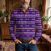 voordelige Bovenkanten-Retro Vintage 1970s Shirt Aloha Shirt Long Sleeves Hippie Geometric Fancy Dress Men's Masquerade Music Festival Party Daily Wear Adults' Shirt