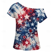  250th Anniversary USA Retro Vintage 1980s T-shirt One Shoulder Short Sleeves Fancy Dress Women's 4th of July Independence Day Adults' T-shirt