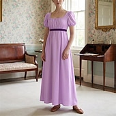 preiswerte Kleid-19. Jahrhundert Regency-Zeit Knöchellänge Kleid Kurze Ärmel Prinzessin Dame Edelfrau Einfarbig Quadrathals Kostüm Damen königlich Halloween Karneval Teegesellschaft LARP Renaissance-Messe Erwachsene