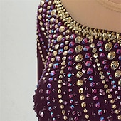 cheap Figure Skating Dresses-Figure Skating Dress Girls' Ice Skating Dress Fuchsia Patchwork Open Back Stretchy Training Competition Skating Wear Classic Crystal / Rhinestone Long Sleeve Ice Skating Figure Skating