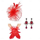 abordables Fascinadores &amp; Sombreros-Conjunto Guantes Fascinador Pendientes Dama Floral Disfraz Mujer Mascarada Fiesta de Té Pañuelo Festival de carreras de caballos Adulto Tocados Guantes Pendientes Todas las Temporadas