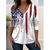  Ημέρα Αμερικανικής Ανεξαρτησίας Γυναικεία Μπλουζάκι Στάμπα Γραφική Αμερικάνικη σημαία Βίντατζ Στυλάτο Κλασσικό Μακρυμάνικο Λαιμόκοψη V Κανονικά μπλουζάκια Καθημερινά Σαββατοκύριακο