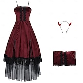 abordables Conjuntos-Rococó Victoriano Renacimiento Vestidos Abrigo Disfraz de lujo Bruja Vampiros Atuendo real Disfraz Mujer Fantasía Víspera de Todos los Santos Carnaval Rendimiento LARP Feria Ren Adulto Cima Vestido