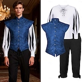 abordables Conjuntos-Medieval Renacimiento Disfraz de lujo Caballero caballero celta Atuendo real Disfraz Hombre Fantasía Víspera de Todos los Santos Carnaval Rendimiento LARP Feria Ren Adulto Chalecos Camisas Pantalones