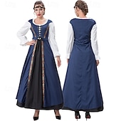 economico Vestito-Retrò Vintage Medievale Rinascimento Lunghezza al pavimento Vestito Lunghe Vichingo Allacciato Costume Per donna Fantasia Halloween Carnevale Fiera Rinascimentale LARP Festa a tema retrò Adulti
