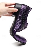economico Scarpe Derby-scarpe eleganti da uomo in similpelle con stampa serpente arancione brillante, sneakers alla moda con punta affilata e lacci per locali notturni, feste e audaci dichiarazioni di moda