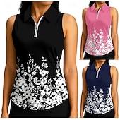 voordelige Dameshirt-Dames Planten Flora Tops Sportshirt Wandelen poloshirt Tennisshirt Mouwloos Vetoketju Hoge Elasticiteit Vochtregelerend Ademend Tennis Augurkbal Hardlopen Strijkijzer Rits kraag Hemd Singlet Zwart