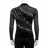 baratos Disfraces de Patinaje Artístico para Niños y Hombres-Figure Skating Top Men's Ice Skating Tops Black Patchwork Stretchy Training Competition Skating Wear Classic Crystal / Rhinestone Long Sleeve Ice Skating Figure Skating