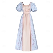 Χαμηλού Κόστους Φόρεμα-19ος αιώνας Περίοδος Αντιβασιλείας Μέχρι τον αστράγαλο Φορέματα Κοντά μανίκια Πριγκίπισσα Ευγενής κυρία Φλοράλ Φανταχτερή Φόρεμα Γυναικεία βασιλικός Απόκριες Πάρτι Τσαγιού LARP Ρεν Φερ Ενηλίκων Φόρεμα