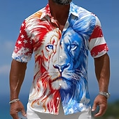  Hombre León 4 de julio, 250 aniversario de Estados Unidos Bandera de EE. UU. Camisa Abotonar la camisa Manga Corta Patriótico Exterior Festivos Verano Primavera Cuello Vuelto Impresión 3D camisas con