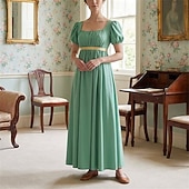 preiswerte Kleid-19. Jahrhundert Regency-Zeit Knöchellänge Kleid Kurze Ärmel Prinzessin Dame Edelfrau Einfarbig Quadrathals Kostüm Damen königlich Halloween Karneval Teegesellschaft LARP Renaissance-Messe Erwachsene