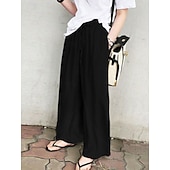 preiswerte Wesentliche Falsche Unterteile-Damen Kunstbaumwollleinen Weites Bein Chinos Sommerhose Urlaub Mode Streetwear Volle Länge Hohe Taille Einfach Tasche Elastischer Bund Bequem Komfort Weich Dehnbar Täglich Outdoor Straße Marineblau