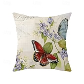 baratos Jogue travesseiros, inserções e capas-Capa de almofada decorativa em linho com estampa floral de primavera e pássaros, ideal para sala de estar, sofá e decoração de casa.