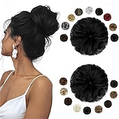 رخيصةأون الشعر المعقوص-قطعتان من وصلات الشعر على شكل كعكة فوضوية، كبيرة ومموجة ومجعدة، مطاطية، على شكل كعكة، كثيفة ورقيقة، على شكل كعكة دونات، وصلات شعر مرفوعة، أشقر رمادي ممزوج بأشقر فاتح