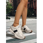billiga Damsneakers-dam retro vit &amp;grå platåsneakers - avslappnade grova pappaskor med svart kontrastrand för dagligt streetwear, urban pendling &amp;stadsvandring