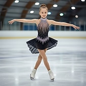 cheap Figure Skating Dresses-Figure Skating Dress Girls' Ice Skating Dress Black Patchwork Asymmetric Hem Stretchy Training Competition Skating Wear Classic Crystal / Rhinestone Sleeveless Ice Skating Figure Skating