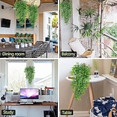 رخيصةأون نباتات صناعية وخضرة-أربع حزم من النباتات الاصطناعية المعلقة، تشمل نباتات الخيزران، وأوراق الكينا، ونباتات اللبلاب، ونباتات اللبلاب الاصطناعية، وديكورات الغرف، وديكورات الحدائق المنزلية، وحفلات الزفاف، والديكورات الداخلية