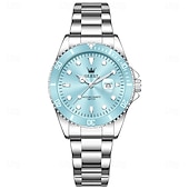 billiga Kvartsklockor-Mors Dag Gåva OLEVS Kvinnor Kvartsur Kreativ Minimalistisk Lyx Casual Kalender Datum Vattentålig Dekoration Rostfritt Stål Armbandsur