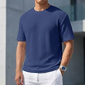 halpa perus t-paidat-Miesten T-paita Lihaspaita Ribbineulos T-paita Lyhythihainen Lyhyt hiha Tiukka pyöreä kaula-aukko Kesä Tavallinen Pintakäsitelty Pit Strip Muoti Suunnittelija Perus Crewneck Kausaliteetti Loma Katu