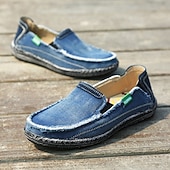 tanie Buty casual slip-on-męskie niebieskie, dżinsowe, wsuwane mokasyny, ręcznie szyte, codzienne buty na codzienne dojazdy do pracy, weekendowe wypady i spacery po plaży