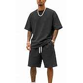 cheap Men's Basic Tees sets-Men T-shirt Suits Tracksuit Shorts and T Shirt Set Short Sleeve Crew Neck Summer Color Block Gymnatics Casual 2 Piece Distressed Casual Vacation Daily Wear Army Green Black Gray Top Tee for Men