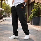 abordables pantalons décontractés-Homme Pantalon en velours côtelé Pantalon décontracté Cordon de serrage Jambe Droite Couleur Unie Confort Longueur complète Occasionnel Quotidien Extérieur Vacances Mode Bleu Noir Non Elastique