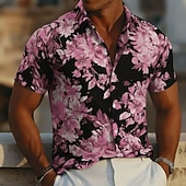  Per uomo Stampa Floreale Fiori tropicali Bagliore al neon Camicia hawaiana estiva Camicia con Bottoni Camicia Aloha Manica Corta Hawaiano Vacanza Abbigliamento mare Estate Primavera Collo ripiegato