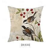baratos Jogue travesseiros, inserções e capas-Capa de almofada decorativa em linho com estampa floral de primavera e pássaros, ideal para sala de estar, sofá e decoração de casa.