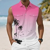 Χαμηλού Κόστους Τροπικά φυτά-Ανδρικά Δέντρο καρύδας Χρωματική κλίση Τροπικά φυτά Πουκάμισο Χαβανέζικο πουκάμισο Πουκάμισο Aloha Αμάνικο Θέρετρο Διακοπές στην παραλία Καλοκαίρι Άνοιξη Απορρίπτω 3D