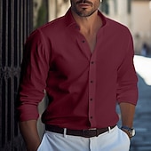 cheap Men's Dress Shirts-Men's Shirt Dress Shirt Plain Casual Business Light Blue Black White Red Long Sleeve Lapel Spring &amp;  Fall Clothing Apparel